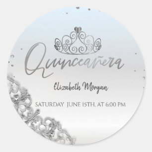 Sticker Rond Chic Tiara en argent, Diamonds Quinceañera