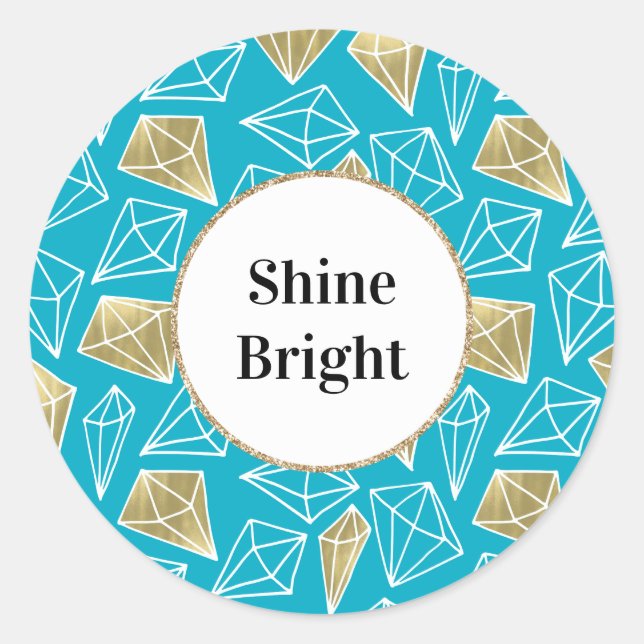 Sticker Rond Chic Turquoise Aqua Blue Gold Diamonds (Devant)