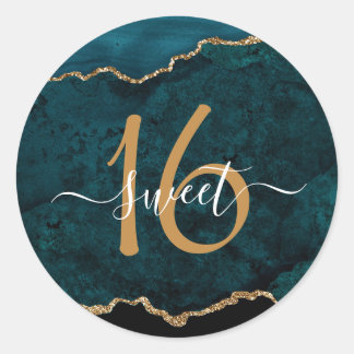 Sticker Rond Chic Turquoise Gold Parties scintillant Agate Swee