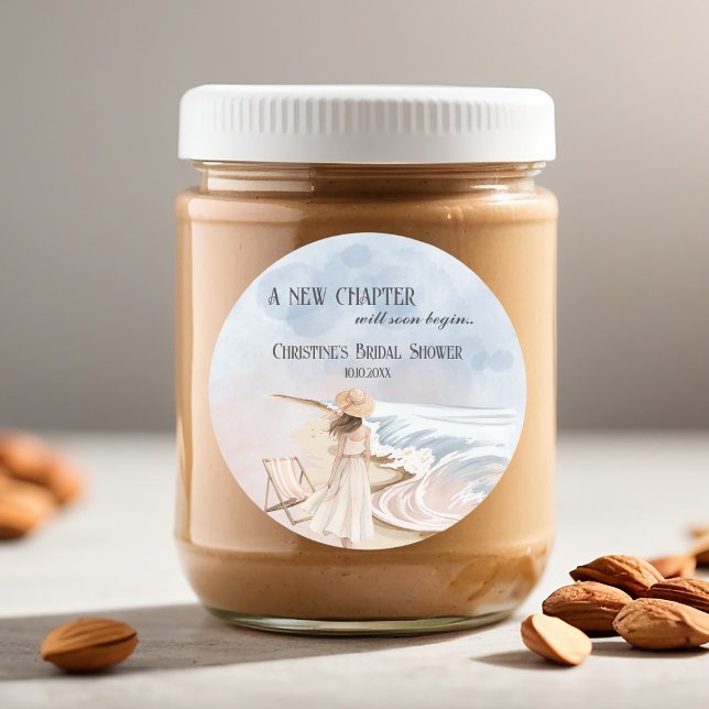 Sticker Rond Chic 'Un Nouveau Chapitre' Fête de Mariage Plage e (Créateur téléchargé)