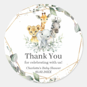 Sticker Rond Chic verdure Jungle Animaux Baby shower Anniversai