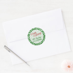 Sticker Rond Chic Vert foncé blanc Damas Floral Art Motif