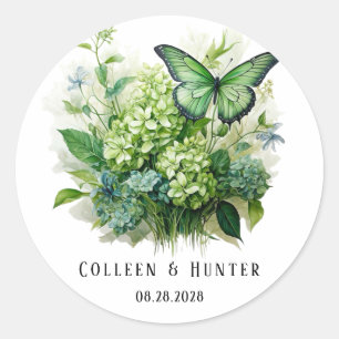 Sticker Rond Chic Vert Hydrangea Floral Butal Mariage
