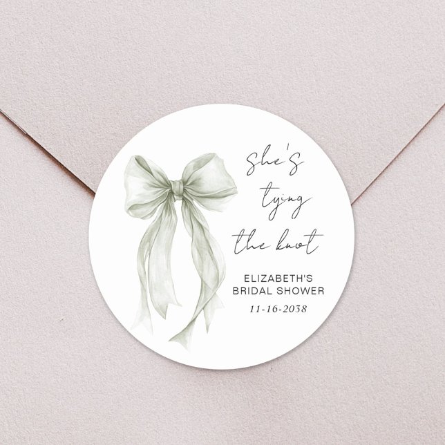 Sticker Rond Chic Vert Sauge Nœud Aquarelle Enterrement de Vie  (Créateur téléchargé)
