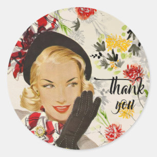 Sticker Rond Chic, Vintage femme "Merci"