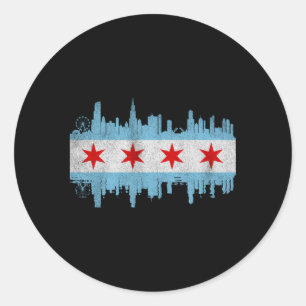 Sticker Rond Chicago City Skyline Drapeau Chicago City Distorsi