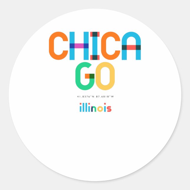 Sticker Rond Chicago Illinois Mid Century, Pop Art, (Devant)