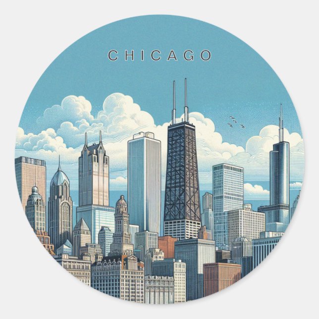 Sticker Rond Chicago Skyline (Devant)