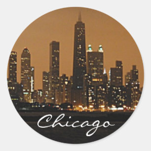 Sticker Rond Chicago Skyline la nuit au John Hancock Center
