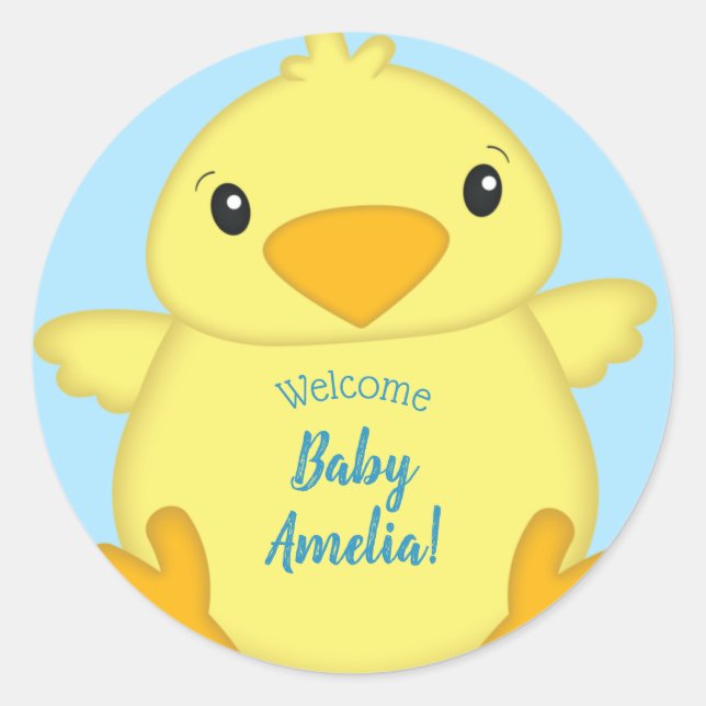 Sticker Rond Chick Baby shower bleu ressort (Devant)