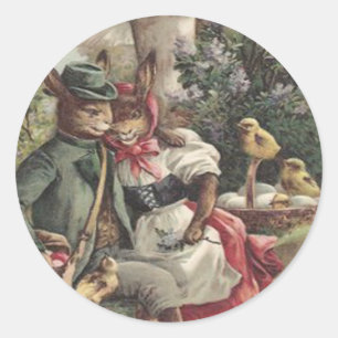 Sticker Rond Chick Bunny de Pâques Couple Oeuf coloré Champigno