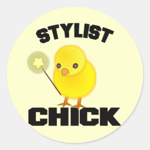 Sticker Rond Chick coiffeur drôle