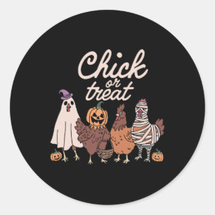 Sticker Rond Chick Or Treat Saison effrayante Halloween Poulets