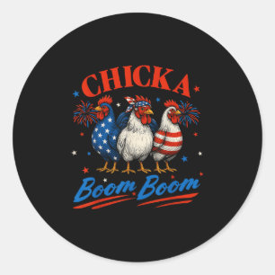 Sticker Rond Chicka Boom Boom Funny Patriotic Picken 4e De Ju