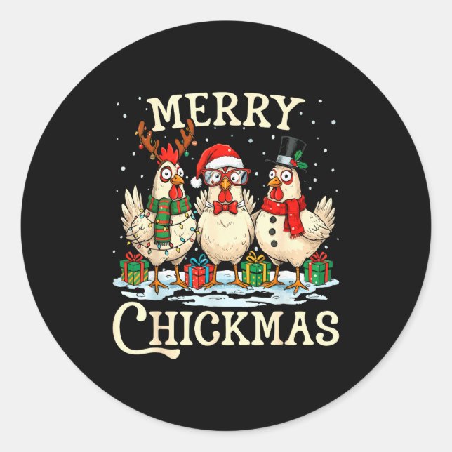 Sticker Rond Chicken Christmas Santa Hat Merry Chickmas Xmas Fa (Devant)