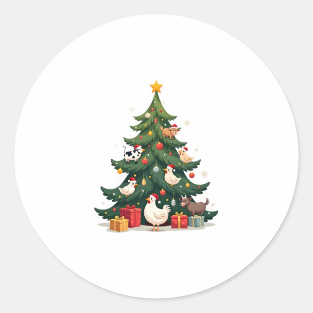 Sticker Rond Chicken Cow Goat Horse Farm Animal Farmer Christma (Devant)