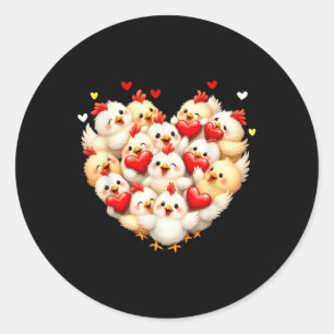 Sticker Rond Chicken Heart Lot Valentine Cute Animal Valentine