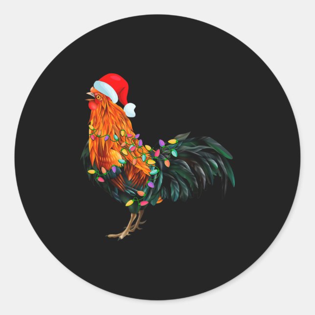 Sticker Rond Chicken Santa Christmas Tree Funny Chicken Lover C (Devant)