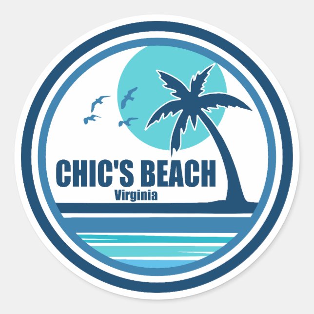 Sticker Rond Chic's Beach Virginia Palm Tree Birds (Devant)