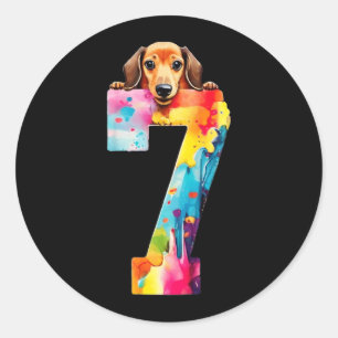 Sticker Rond Chien 7 Ans Dachshund Anniversaire