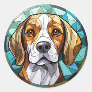 Sticker Rond Chien à col Beagle en verre doux