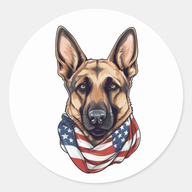 Sticker Rond Chien à drapeau américain patriotique allemand (Devant)