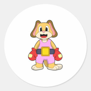 Sticker Rond Chien à la boxe avec gants de boxe