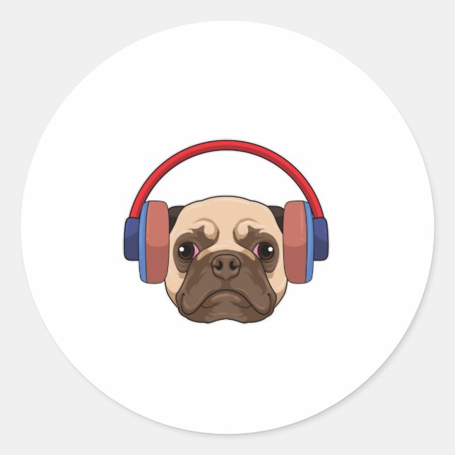 Sticker Rond Chien à la musique avec casque (Devant)
