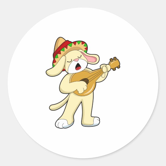 Sticker Rond Chien à la musique avec guitare (Devant)