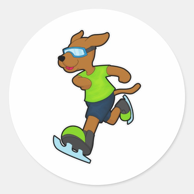 Sticker Rond Chien à Patinage sur glace avec lunettes (Devant)