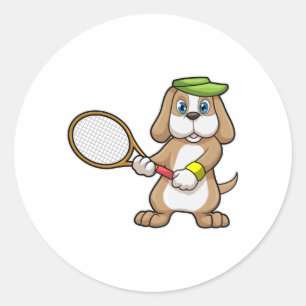 Sticker Rond Chien à Tennis avec raquette de tennis & Casquette