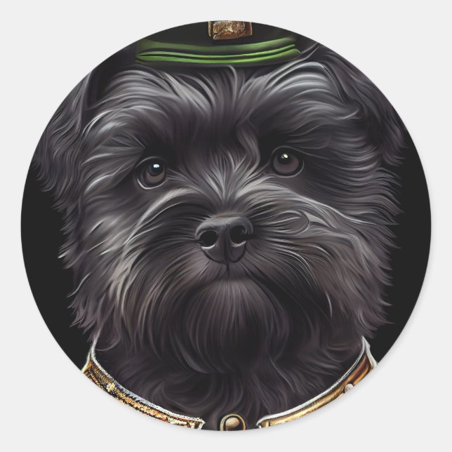 Sticker Rond Chien Affenpinscher en Robe de la Saint Patrick (Devant)