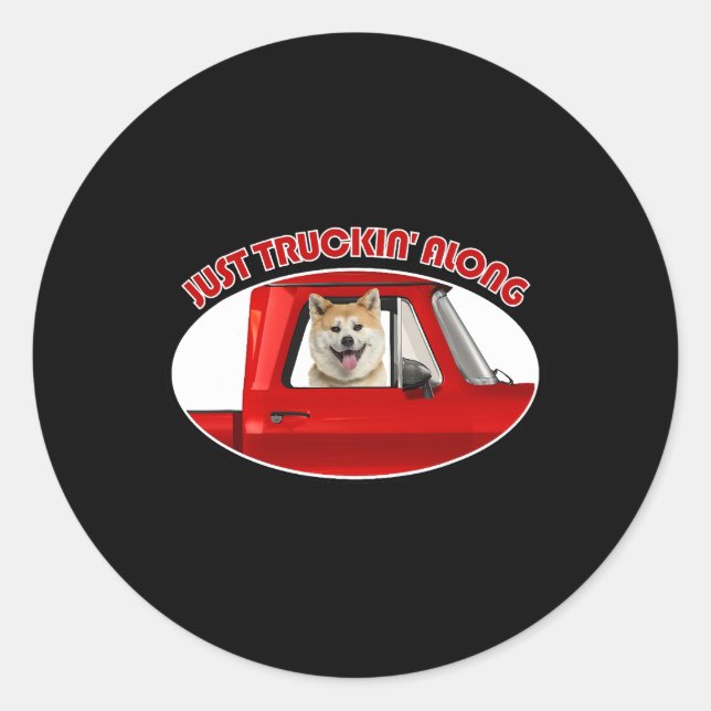 Sticker Rond Chien Akita Juste Trucking Le Long Akita (Devant)