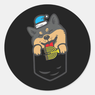 Sticker Rond Chien Akita Poche Noir Shiba Inu Menorah Akita Chi