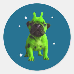 Sticker Rond Chien Alien Méme Rétro Chien Drôle Vintage Espace 