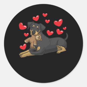 Sticker Rond Chien allemand Pinscher avec animal farci