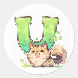 Sticker Rond Chien Anime Lettre U