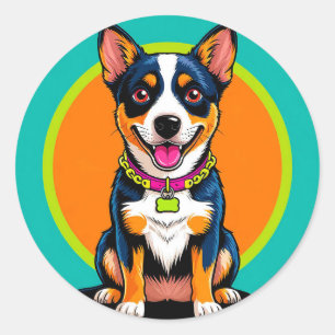 Sticker Rond Chien animé mignon avec collier