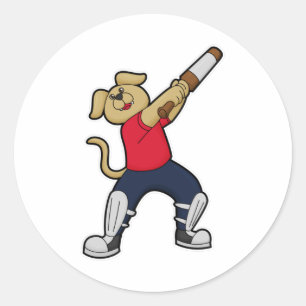 Sticker Rond Chien au cricket avec batte de cricket