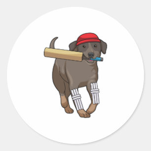 Sticker Rond Chien au cricket avec batte de cricket