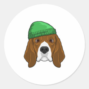 Sticker Rond Chien avec Beanie