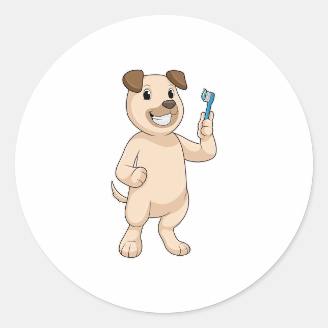 Sticker Rond Chien avec brosse à dents (Devant)