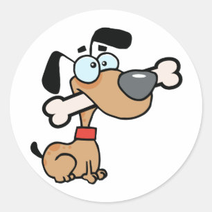 Sticker Rond Chien Avec Gros Os Dans La Bouche
