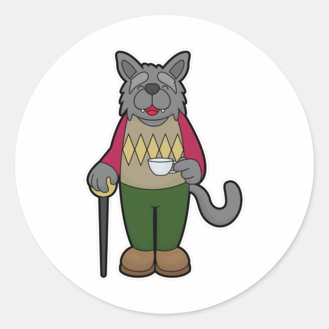 Sticker Rond Chien avec la coupe du café (Devant)