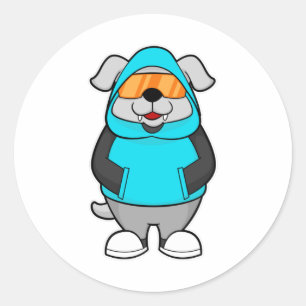 Sticker Rond Chien avec lunettes de soleil