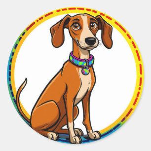 Sticker Rond Chien avec un collier coloré à l'intérieur d'un ce