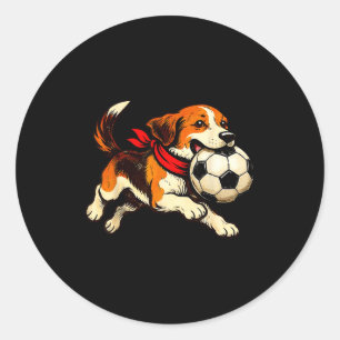 Sticker Rond Chien Beagle drôle jouant au football jour de jeu