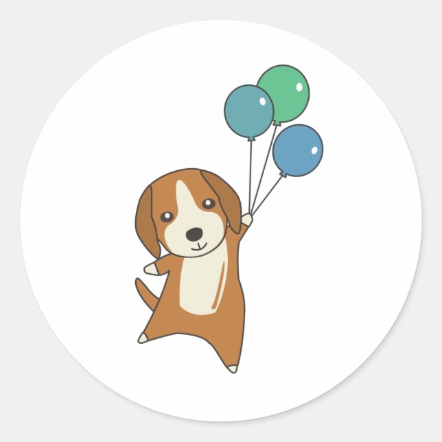 Sticker Rond Chien beagle Monte Avec Des Ballons (Devant)