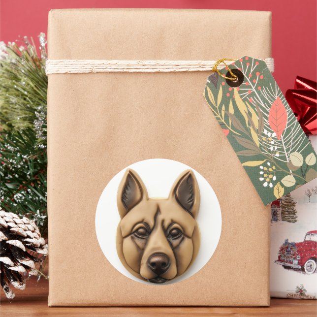 Sticker Rond Chien belge Malinoi 3D inspiré (vacances)