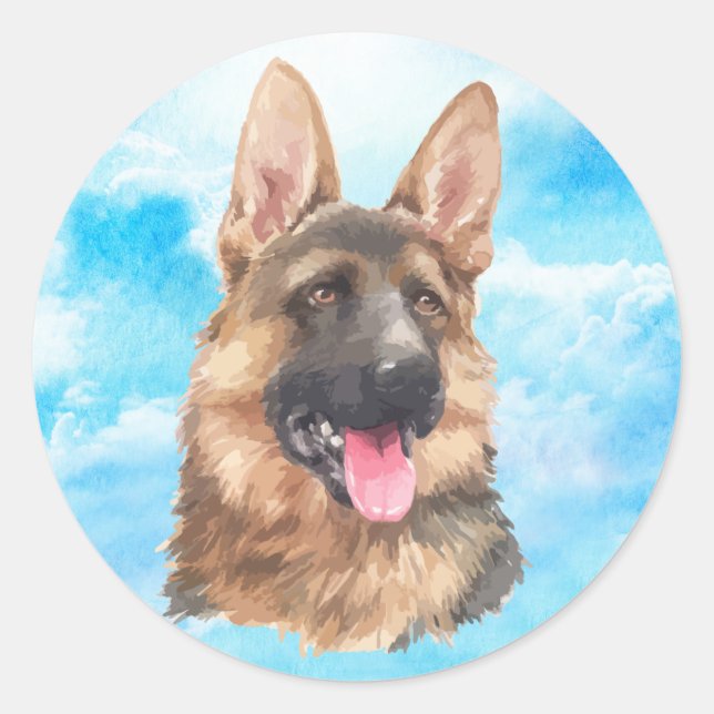 Sticker Rond Chien berger allemand Alsacien GSD Pet Aquarelle (Devant)